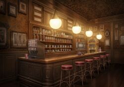  bar_(place) bar_counter bar_stool blue_archive bottle brown_theme ceiling ceiling_light certificate crt cup game_asset hanging_light indoors jar jukebox lamp mug no_humans non-web_source official_art ornate perspective picture_frame scenery shelf stool teapot television warm_colors wide_shot wooden_floor wooden_wall 