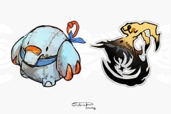  absurdres bag_charm charm_(object) commentary_request dated grey_background highres impasto mimikyu no_humans objectification phanpy pokemon signature stuffed_toy sukepmonster temporary_tattoo 