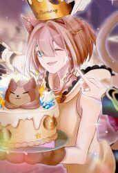  3girls absurdres animal_ears animal_hands birthday_cake blunt_bangs brown_hair brown_hoodie cake can_(honkai_impact) cat_ears cat_girl cat_tail chihiro_(xiaohongshu_63801329757) chinese_commentary commentary_request cream cream_on_face crown crystal elysia_(honkai_impact) elysia_(miss_pink_elf)_(honkai_impact) female_pov food food_on_face gloves green_eyes highres honkai_(series) honkai_impact_3rd hood hoodie multiple_girls one_eye_closed pardofelis paw_gloves pov pov_hands short_hair_with_long_locks tail 