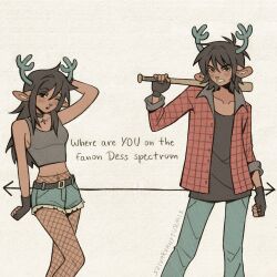  1girl animal_ears antlers baseball_bat belt choker december_holiday deer_antlers deer_ears deer_girl deltarune design_speculation eyeshadow fingerless_gloves fishnet_pantyhose fishnets furry furry_female gloves grunge_(fashion) highres horns makeup pantyhose reindeer_girl shorts szivarvanyturmix02 tomboy utdr_(toby_fox) 