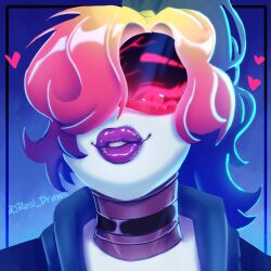  absurdres crack hair_over_one_eye highres humanoid_robot lip_gloss lips lipstick makeup murder_drones original parted_lips portrait robot rosidraws smile thick_lips 