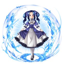  1girl artist_request black_shoes blush child closed_mouth dress frilled_dress frills full_body game_asset grand_summoners hair_ribbon holding_own_dress hydrokinesis layered_dress long_sidelocks long_sleeves looking_at_viewer medium_dress medium_hair melty_q_melromarc official_art pantyhose purple_dress purple_hair purple_ribbon ribbon shoes sidelocks simple_background smile solo straight-on tate_no_yuusha_no_nariagari third-party_source transparent_background twintails two-tone_dress violet_eyes water white_dress white_pantyhose 
