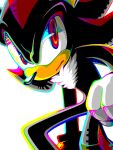  1boy animal_nose black_fur chest_tuft colorful furry furry_male fuuro_06 gloves hedgehog male_focus red_eyes serious shadow_the_hedgehog simple_background solo sonic_(series) spiky_hair white_background white_gloves 