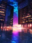  absurdres building city city_lights clouds commentary_request evening highres lens_flare night no_humans original reflection scenery sky skyscraper smile_(qd4nsvik) star_(sky) starry_sky sunset window 