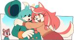  1girl 2boys :3 ^_^ ahoge animal_ears animal_nose aqua_headwear aqua_jacket arm_up blue_eyes blue_fur blue_hair blue_sky body_fur bow bowtie breasts brown_fur brown_sweater buttons closed_eyes closed_mouth clouds conductor&#039;s_wife_(the_murder_of_sonic_the_hedgehog) conductor_(the_murder_of_sonic_the_hedgehog) day digimin dog_boy dog_ears dog_girl dog_tail double-breasted fang furry furry_female furry_male gloves hair_tie half-closed_eyes hand_up happy hat hug jacket long_hair long_sleeves looking_at_another multicolored_hair multiple_boys non-web_source notice_lines official_art open_mouth orange_eyes outdoors outside_border outstretched_arm peaked_cap pink_fur pink_hair protagonist_(the_murder_of_sonic_the_hedgehog) red_bow red_bowtie red_skirt sidelocks skirt sky small_breasts smile sonic_(series) standing sweater swept_bangs tail teeth the_murder_of_sonic_the_hedgehog traditional_bowtie transparent_border two-tone_fur two-tone_hair upper_body white_fur white_gloves white_hair 