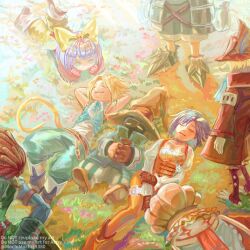  1other 3boys 3girls adelbert_steiner amarant_coral armor armored_boots arms_behind_head ascot beard bib black_hair blonde_hair blue_ascot blue_coat blue_pants blue_skin blue_vest bodysuit boots bow breasts burmecian cat_tail chef_hat choker clawed_feet closed_eyes closed_mouth coat colored_skin crystal dreadlocks eiko_carol facial_hair final_fantasy final_fantasy_ix freya_crescent garnet_til_alexandros_xvii gloves green_eyes green_pants green_vest grey_choker hair_bow hat head_on_hands helmet highres horns jewelry light_smile looking_at_another lying meadow medium_breasts mochimochi_daifuku mouse_girl multiple_boys multiple_girls on_back on_stomach orange_bodysuit outdoors overalls own_hands_clasped own_hands_together pants parted_bangs pendant pink_shirt purple-haired_oekaki_girl_(touhou) quina_quen red_boots red_coat red_gloves red_hair red_helmet shirt short_hair shoulder_armor single_horn sitting sleeveless sleeveless_shirt standing striped_clothes striped_pants tail thigh_strap tifa_lockhart_(black_mage) tongue tongue_out twitter_username vest vivi_ornitier white_shirt winged_helmet wizard_hat yellow_bow yellow_overalls zidane_tribal 