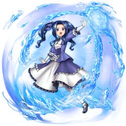  1girl :o artist_request black_shoes blush child dress frilled_dress frills full_body game_asset grand_summoners hair_ribbon hand_up holding_own_dress hydrokinesis layered_dress long_sidelocks long_sleeves looking_at_viewer magic medium_dress medium_hair melty_q_melromarc official_art open_mouth pantyhose purple_dress purple_hair purple_ribbon ribbon shoes sidelocks simple_background solo straight-on tate_no_yuusha_no_nariagari third-party_source transparent_background twintails two-tone_dress v-shaped_eyebrows violet_eyes water white_dress white_pantyhose 