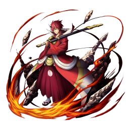  1boy artist_request benimaru_(tensura) black_horns bridal_gauntlets brown_bridal_gauntlets check_clothing clothing_request coat fire from_side full_body game_asset grand_summoners hair_between_eyes holding holding_sword holding_weapon horns japanese_clothes katana looking_at_viewer male_focus messy_hair multicolored_coat official_art oni open_clothes open_coat pyrokinesis red_coat red_eyes red_hair sandals sheath sheathed short_hair simple_background socks solo standing sword tabi tensei_shitara_slime_datta_ken third-party_source transparent_background v-shaped_eyebrows weapon white_coat white_socks yellow_coat zouri 