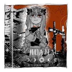  1girl attempted_suicide black_bow blonde_hair bow braid broom commentary_request dress frilled_headwear frills hat holding long_hair looking_at_viewer magical_girl mahou_shoujo_ikusei_keikaku mahou_shoujo_ikusei_keikaku_restart maid mob_cap moji282133241 nokko-chan smile solo twin_braids 
