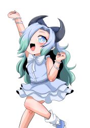  1girl absurdres blue_eyes blue_eyes_(manga) blue_hair bow green_hair gxg_vtuber_projekt hair_bow highres horns loli oni shirt skirt sleeveless sleeveless_shirt suzushun0425 umi_miho 