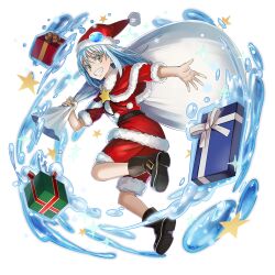  1other :d ankle_boots artist_request belt black_belt black_boots blue_hair boots capelet christmas_present creature_hair_ornament from_side full_body fur-trimmed_capelet fur-trimmed_headwear fur-trimmed_jacket fur-trimmed_shorts fur_trim game_asset gift grand_summoners grin hands_up hat holding holding_sack jacket long_hair looking_at_viewer looking_to_the_side official_art open_mouth pom_pom_(clothes) red_capelet red_hat red_jacket red_shorts rimuru_tempest rimuru_tempest_(slime) sack santa_costume santa_hat shorts simple_background slime_(substance) smile solo tensei_shitara_slime_datta_ken third-party_source transparent_background white_fur yellow_eyes 