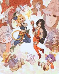  1other 4girls 5boys adelbert_steiner alex_fxk amarant_coral beard beatrix_(ff9) belt black_choker black_hair black_mage_(final_fantasy) blonde_hair blue_coat blue_pants blue_vest blue_wrist_cuffs bodysuit boots bow breasts brown_belt brown_eyes brown_hair burmecian cat_tail chef_hat choker closed_mouth coat commentary_request creature cropped_vest crystal curly_hair dagger dreadlocks earrings eiko_carol eyepatch facial_hair feather_hair_ornament feathers final_fantasy final_fantasy_ix fingernails freya_crescent full_body garnet_til_alexandros_xvii gloves gold_trim grey_boots grey_gloves grey_hair hair_between_eyes hair_bow hair_ornament hair_over_eyes hairclip hand_on_own_chest hand_to_own_mouth hands_on_headwear hat helmet highres holding holding_dagger holding_knife holding_staff holding_weapon hoop_earrings horns jewelry juliet_sleeves knife kuja long_fingernails long_hair long_sleeves low-tied_long_hair low_ponytail medium_breasts mini_wings moogle mouse_girl multiple_boys multiple_girls one_eye_closed open_mouth orange_bodysuit overalls pants parted_bangs pendant ponytail puffy_sleeves purple_hair quina_quen red_boots red_coat red_gloves red_hair red_helmet red_shirt shirt single_horn sleeveless sleeveless_shirt smile staff striped_clothes striped_pants tail thigh_strap tongue tongue_out upper_body vest vivi_ornitier weapon white_shirt winged_helmet wings wizard_hat wrist_cuffs yellow_bow yellow_eyes yellow_overalls zidane_tribal 