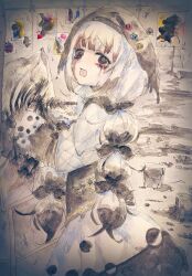  1girl absurdres black_hat black_jacket black_tears bow canvas_(object) colored_extremities colored_tips commentary_request crying crying_with_eyes_open hair_bow hat highres holding holding_paintbrush jacket jacket_partially_removed jogasaki_noah long_hair long_sleeves looking_at_viewer mahou_shoujo_no_majo_saiban multi-tied_hair multicolored_hair napos_fokia off_shoulder open_mouth paintbrush painting_(action) polka_dot polka_dot_skirt shirt skirt sleeve_bow solo spoilers streaked_hair tears white_hair white_shirt witch_(manosaba) 