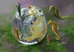  absurdres animal_focus cup dated fish grass highres no_humans original refraction seahorse shadow signature tainosuke translation_request 
