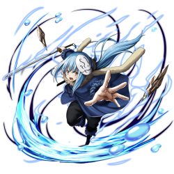  1other artist_request attacking_viewer aura black_pants blue_coat blue_hair boots brown_scarf coat full_body fur-trimmed_boots fur-trimmed_sleeves fur_scarf fur_trim game_asset grand_summoners hand_up holding holding_sword holding_weapon knee_boots long_hair long_sleeves looking_at_viewer mask mask_on_head official_art open_mouth outstretched_arm pants rimuru_tempest scarf simple_background slime_(substance) solo standing sword tensei_shitara_slime_datta_ken third-party_source transparent_background v-shaped_eyebrows weapon yellow_eyes 