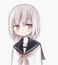  1girl amakaze_sora black_sailor_collar blush brown_neckerchief closed_mouth grey_background grey_hair neckerchief original sailor_collar shirt simple_background smile solo upper_body violet_eyes white_shirt 
