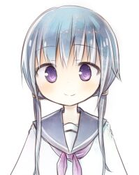  1girl amakaze_sora blue_hair grey_sailor_collar hair_over_shoulder long_hair looking_at_viewer low_twintails neckerchief original pink_neckerchief sailor_collar school_uniform serafuku shirt simple_background solo twintails violet_eyes white_background white_shirt 