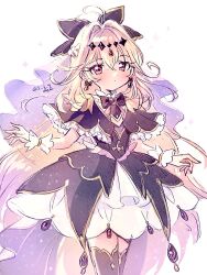  1_z_9 1girl antenna_hair black_bow black_capelet black_dress blonde_hair bow brooch capelet commentary_request cure_arcana_shadow diamond_hairband dress frilled_capelet frills gradient_hair hair_intakes heart heart_brooch highres jewelry long_hair looking_at_viewer magical_girl meitantei_precure! multicolored_hair precure purple_veil solo veil violet_eyes 