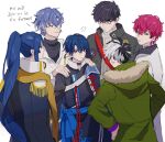  5boys anger_vein black_hair blue_hair bradley_bain dark_blue_hair english_text figaro_garcia glasses green_eyes highres juunn_(naruto62) lennox_ram long_hair looking_at_another looking_at_viewer mahoutsukai_no_yakusoku male_focus mithra_(mahoutsukai_no_yakusoku) multicolored_hair multiple_boys oz_(mahoutsukai_no_yakusoku) red_eyes redhead scar scar_on_neck shino_sherwood short_hair sketch white_background white_hair 