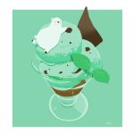  artist_name bear chai_(drawingchisanne) chocolate_chip cup food food_focus green_background ice_cream mint no_humans original polar_bear shirokuma-san_(drawingchisanne) 