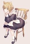  1girl animal_ears back_bow bow braid brown_eyes brown_hair cat_ears cat_tail chair e_(eokiba) half_updo hands_on_own_cheeks hands_on_own_face highres long_sleeves maid mary_janes original shoes sitting smile solo tail 