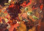  absurdres animal_focus blurry blurry_background boxfish branch dated fish food fruit grapes highres leaf no_humans original plant plant_focus signature tainosuke 