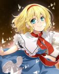  1girl alice_margatroid blonde_hair blue_dress blue_eyes blush book dress heart highres holding holding_book looking_at_viewer short_hair solo sugu016406 touhou 