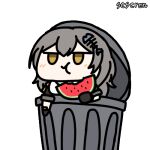  1girl animated animated_gif artist_name blush chewing chinese_commentary commentary_request eating fish_hair_ornament food fruit grey_hair hair_ornament honkai:_star_rail honkai_(series) in_trash_can jitome long_hair looping_animation lowres seseren simple_background solo stelle_(honkai:_star_rail) trailblazer_(honkai:_star_rail) transparent_background trash_can watermelon yellow_eyes 