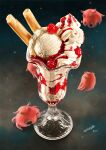  absurdres cherry cup dated food food_focus fruit highres ice_cream no_humans octopus original parfait signature tainosuke umbrella_octopus whipped_cream 