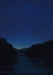  alu.m_(alpcmas) bridge highres night night_sky no_humans original outdoors river rural scenery signature sky star_(sky) sunset tree twilight 