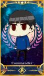 1boy alien black_hair border bowl_cut brown_eyes card_(medium) chibi fate/grand_order fate_(series) pointy_ears riyo_(lyomsnpmp)_(style) saiga_yatanokarasu shirt solo space spock star_trek star_trek_the_original_series starfleet_uniform vulcan