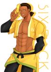  1boy abdonis commentary_request dark-skinned_male dark_skin highres male_focus muscular muscular_male redhead ring_fit_adventure shirt to_ame_ha_yaiba yellow_eyes yellow_shirt 