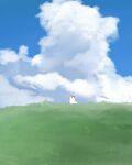  absurdres bird blue_sky chicken clouds commentary_request cookie_(touhou) day grass highres no_humans outdoors scenery sky su_mihisa the_chicken_that_appears_in_the_middle_of_cookie 