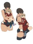  2girls carrying carrying_person gym_uniform height_difference highres m_k multiple_girls original standing tall tall_female tomboy yuri 