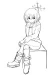  1girl bandaged_neck bandages blue_archive generic_33 greyscale highres hood hoodie looking_at_viewer misaki_(blue_archive) monochrome short_hair simple_background sketch solo white_background 