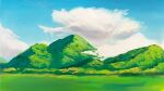  absurdres aerial_(aerial_30) blue_sky clouds cloudy_sky grass grasslands highres mountain mountainous_horizon original painting_(medium) sky traditional_media 
