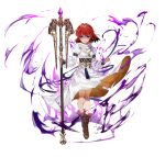  aura brown_footwear dark_aura dress fire_emblem fire_emblem:_mystery_of_the_emblem fire_emblem_heroes holding holding_staff looking_at_viewer maria_(fire_emblem) mind_control official_alternate_costume official_art redhead short_hair solo staff tassel tiara violet_eyes white_background white_dress 