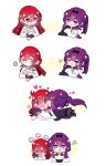  2girls brown_eyes chibi hair_between_eyes heart highres honkai:_star_rail honkai_(series) kiss laura_(wisteriamemory_) long_hair looking_at_another multiple_girls one_eye_closed purple_hair redhead simple_background star_(symbol) violet_eyes white_background yuri 