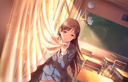 blush brown_eyes brown_hair dress idolmaster_cinderella_girls_starlight_stage long_hair nitta_minami smile