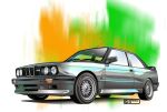  2023 artist_name bmw bmw_m3 car green_background headlight highres motor_vehicle multicolored_background nimbus_goldbrum no_humans orange_background original realistic rear-view_mirror vehicle_focus white_background 