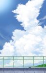  blue_sky clouds cloudy_sky fence grass no_humans original painting_(medium) scenery sky traditional_media waribashi37 