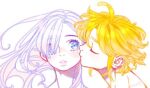 1boy 1girl blonde_hair couple elizabeth_liones husband_and_wife kissing_cheek meliodas nanatsu_no_taizai silver_hair
