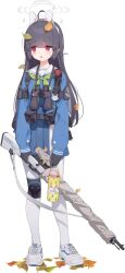  1girl ahoge animal_ear_hairband animal_ears armband autumn_leaves averting_eyes belt_pouch binoculars black_gloves black_hair blue_archive blue_shirt blue_skirt blush bolt_action compression_sleeve cross-laced_shoes dirty dirty_clothes earpiece empty_eyes fake_animal_ears false_smile footprints full_body game_asset gloves green_neckerchief grey_halo gun gun_sling hairband halo highres holding holding_gun holding_thermos holding_weapon knee_pads large_variant_set leaf leaf_on_head light_blush long_hair long_sleeves looking_to_the_side miniskirt miyu_(blue_archive) mosin-nagant neckerchief nervous official_art open_mouth pantyhose pleated_skirt pouch rabbit_ears red_eyes rifle sailor_collar school_uniform scope serafuku shaded_face shirt shoes sidelocks sideways_glance simple_background single_knee_pad skirt smile sneakers sniper_rifle solo standing sweat tachi-e tactical_school_uniform tears thermos third-party_source transparent_background twig variant_set weapon white_hairband white_pantyhose white_sailor_collar white_shoes yutokamizu 