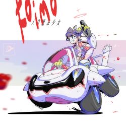  1girl absurdres animal apron artist_logo backpack bag bandaid bandaid_on_cheek bandaid_on_face black_hair blood blood_drop blue_eyes bullet_hole car commentary_request covered_navel crack cracked_glass crop_top driving finger_on_trigger floral_print gloves green_gloves grin gun hand_up handgun highres holding holding_gun holding_weapon logo medium_hair miniskirt motor_vehicle nyamofe original pink_shirt pink_skirt pink_thighhighs pleated_skirt rabbit randoseru red_bag shirt shoes short_sleeves skirt smile solo spoiler_(automobile) striped_clothes striped_thighhighs thigh-highs through_window twintails waist_apron weapon white_apron white_car white_rabbit_(animal) white_shoes 