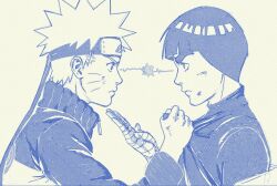  2boys anger_vein bandaged_hand bandages blunt_bangs bowl_cut bruise bruise_on_face clothes_grab facial_mark frown furrowed_brow grabbing_another's_shirt headband injury jacket konohagakure_symbol looking_at_another male_focus monochrome multiple_boys naruto_(series) naruto_shippuuden rock_lee short_hair spiky_hair thanhvy0231 thick_eyebrows upper_body uzumaki_naruto whisker_markings 