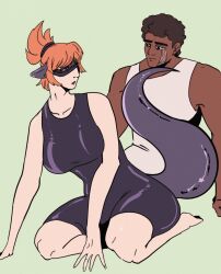  bodysuit commentary dark-skinned_male dark_skin eddsworld english_commentary flirting grabbing_another's_chin hand_on_another's_chin highres long_tail monster_girl scar scar_on_face sexually_suggestive spandex tail tamara_(eddsworld) teasing vilanart 