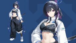  big black breasts, eyes, hair, puple slim tsubame_(black_survival), waist, 