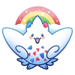  blue_eyes clouds no_humans open_mouth pokemon pokemon_(creature) pokemon_focus princepipper rainbow solo star_(symbol) togekiss white_wings wings 