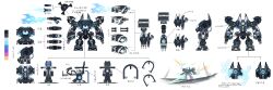  absurdres blue_fire commentary concept_art energy_barrier fire flamethrower highres luolijizhengyi199 machine mecha multiple_views no_humans original reference_sheet robot tagme translation_request turnaround weapon 