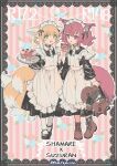  2girls alternate_costume animal_ear_fluff animal_ears apron arknights black_collar black_dress black_footwear boots braid brown_footwear chinese_commentary collar collared_dress commentary_request cupcake dress enmaided fang food fox_ears fox_girl fox_tail frilled_apron frills full_body green_eyes highres holding holding_stuffed_toy holding_tray infection_monitor_(arknights) kitsune kyuubi long_sleeves maid maid_apron matching_outfit medium_dress morte_(arknights) multiple_girls multiple_tails open_mouth pantyhose parted_lips puffy_long_sleeves puffy_sleeves red_(girllove) shamare_(arknights) shoes short_hair stuffed_toy suzuran_(arknights) tail tray twin_braids twintails violet_eyes white_pantyhose 